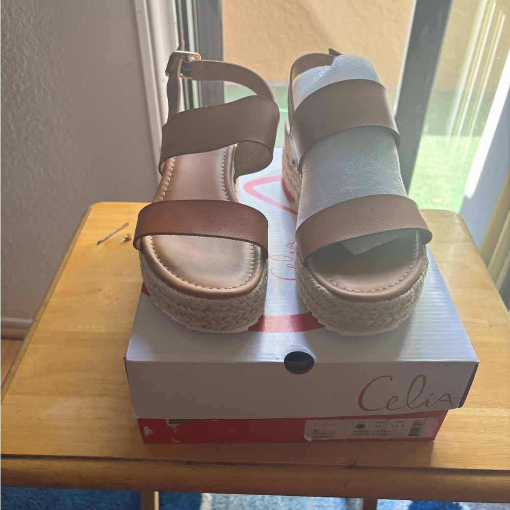 CeliaB Brown Espadrille Shoes with Platform Sole